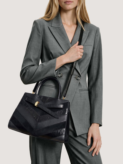 Veronica Beard | Chevron Veronica Beard Dash Bag in Black Leather Black