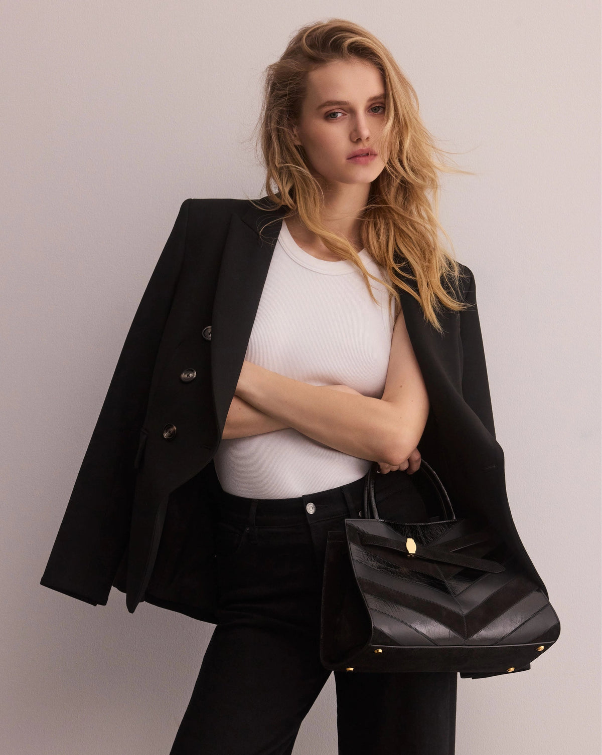 Veronica Beard | Chevron Veronica Beard Dash Bag in Black Leather Black