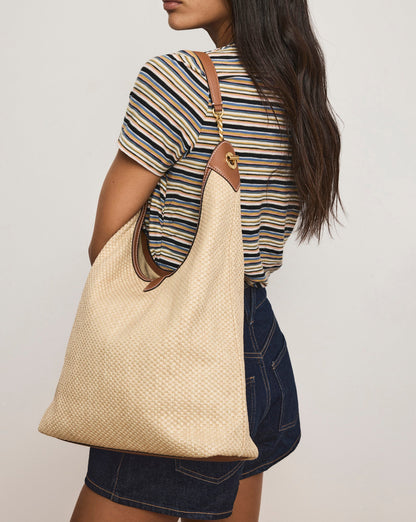 Veronica Beard | Jour Raffia Bag in Brown Leather Hazelwood/Natural Hazelwood/Natural