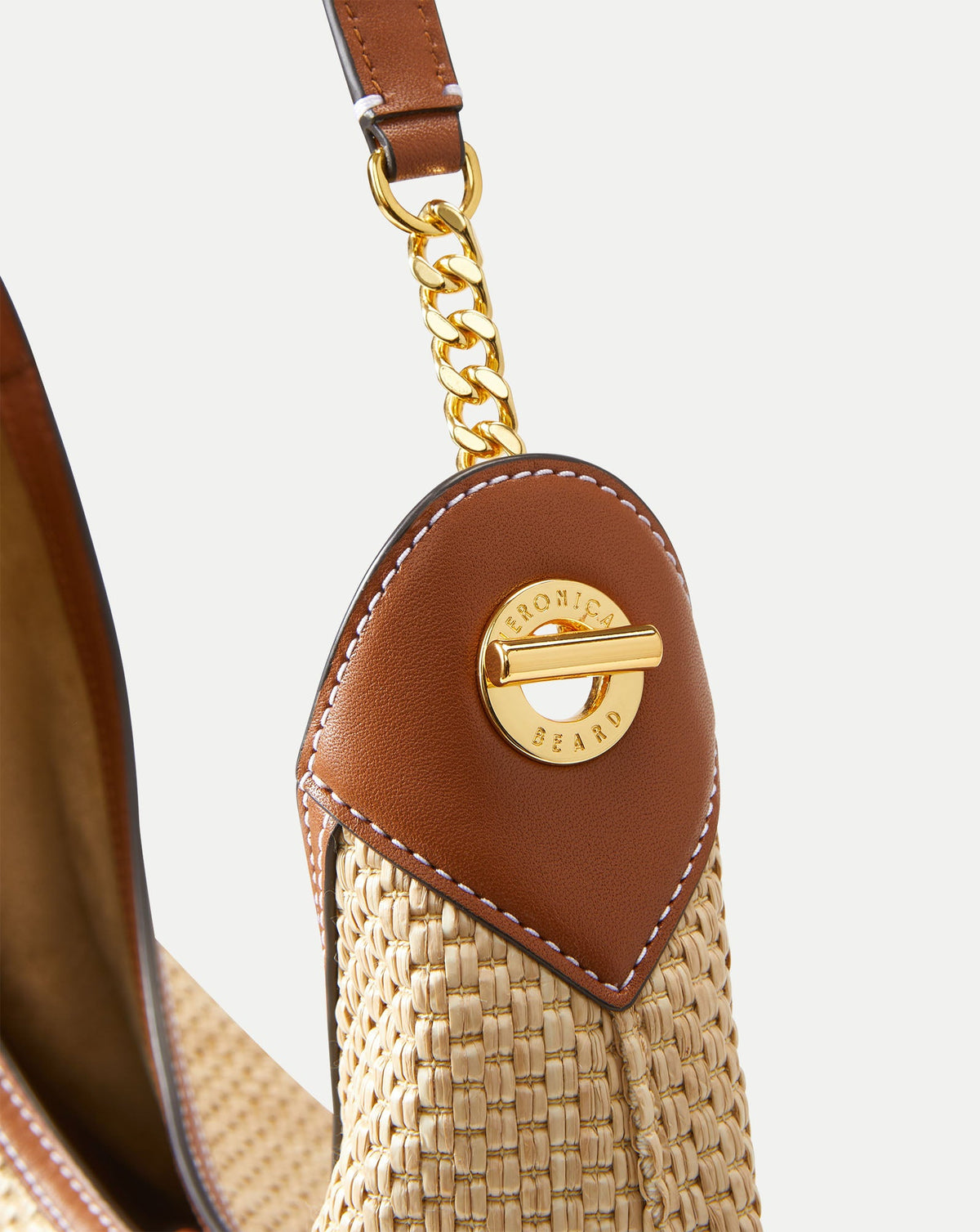 Veronica Beard | Jour Raffia Bag in Brown Leather Hazelwood/Natural Hazelwood/Natural