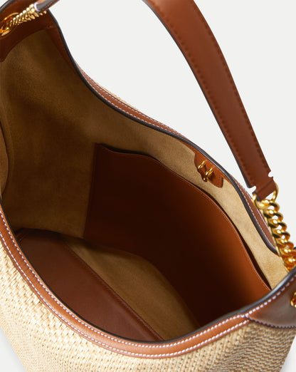 Veronica Beard | Jour Raffia Bag in Brown Leather Hazelwood/Natural Hazelwood/Natural