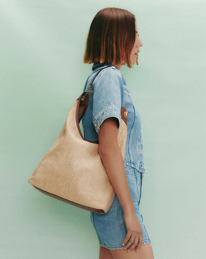 Veronica Beard | Jour Raffia Bag in Brown Leather Hazelwood/Natural Hazelwood/Natural