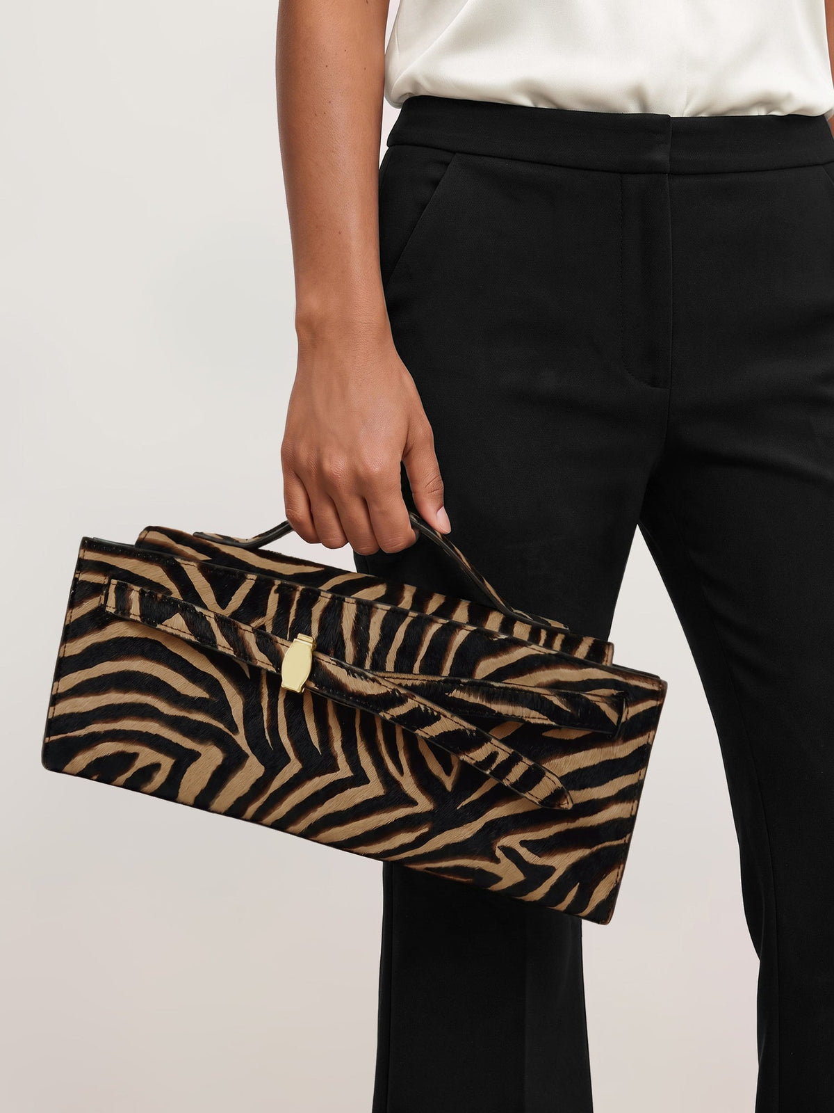 Veronica Beard | Calf Hair Veronica Beard Dash Clutch in Zebra Tan Multi