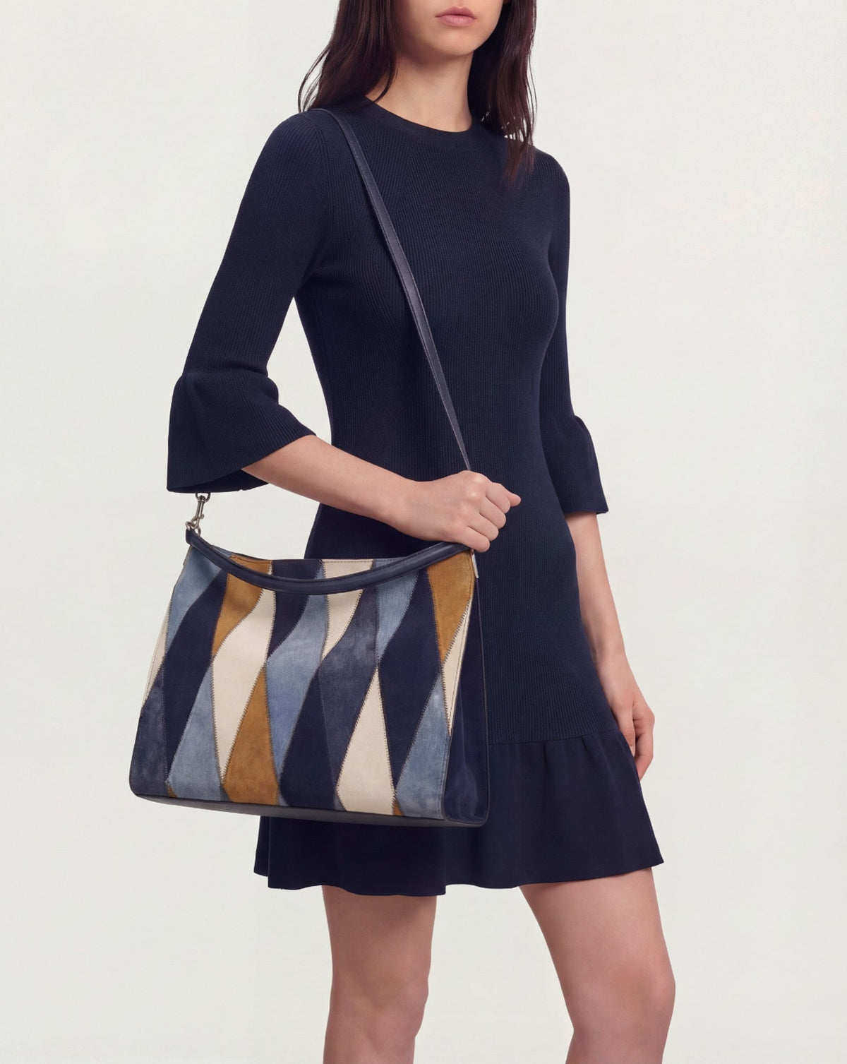 Veronica Beard | Vida Patchwork Shoulder Bag in Blue Multi Blue Multi