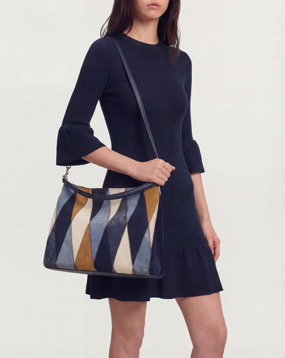 Veronica Beard | Vida Patchwork Shoulder Bag in Blue Multi Blue Multi