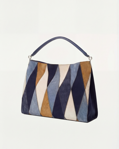 Veronica Beard | Vida Patchwork Shoulder Bag in Blue Multi Blue Multi