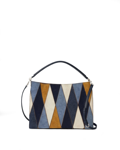 Veronica Beard | Vida Patchwork Shoulder Bag in Blue Multi Blue Multi