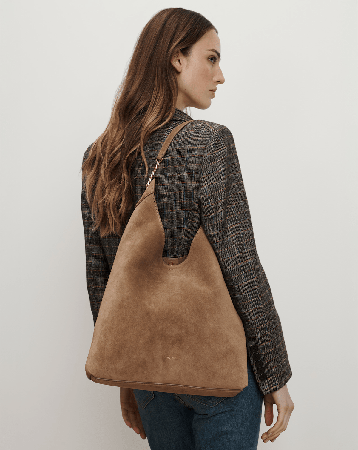 Veronica Beard | Jour Suede Shoulder Bag in Tan Bark Bark