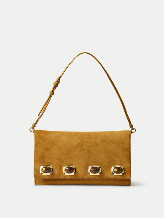 Veronica Beard | Tiger's Eye Cabochon Edit Bag in Tan Suede Acorn Acorn