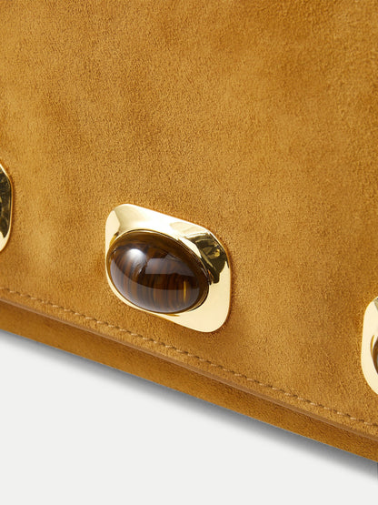 Veronica Beard | Tiger's Eye Cabochon Edit Bag in Tan Suede Acorn Acorn