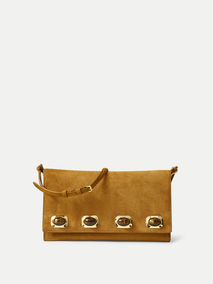Veronica Beard | Tiger's Eye Cabochon Edit Bag in Tan Suede Acorn Acorn