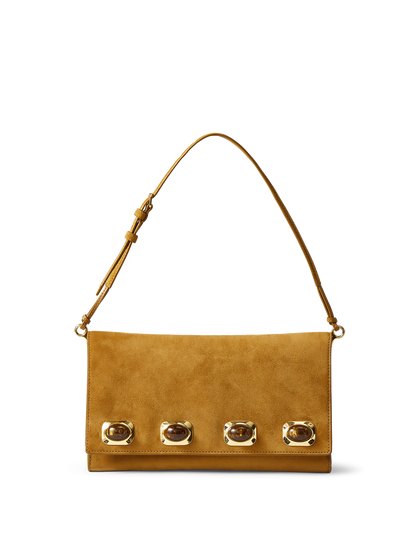 Veronica Beard | Tiger's Eye Cabochon Edit Bag in Tan Suede Acorn Acorn