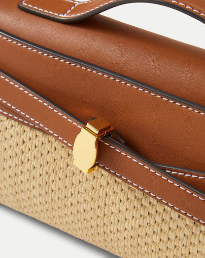 Veronica Beard | Veronica Beard Raffia Dash Clutch in Tan Leather Hazelwood/Natural Hazelwood/Natural
