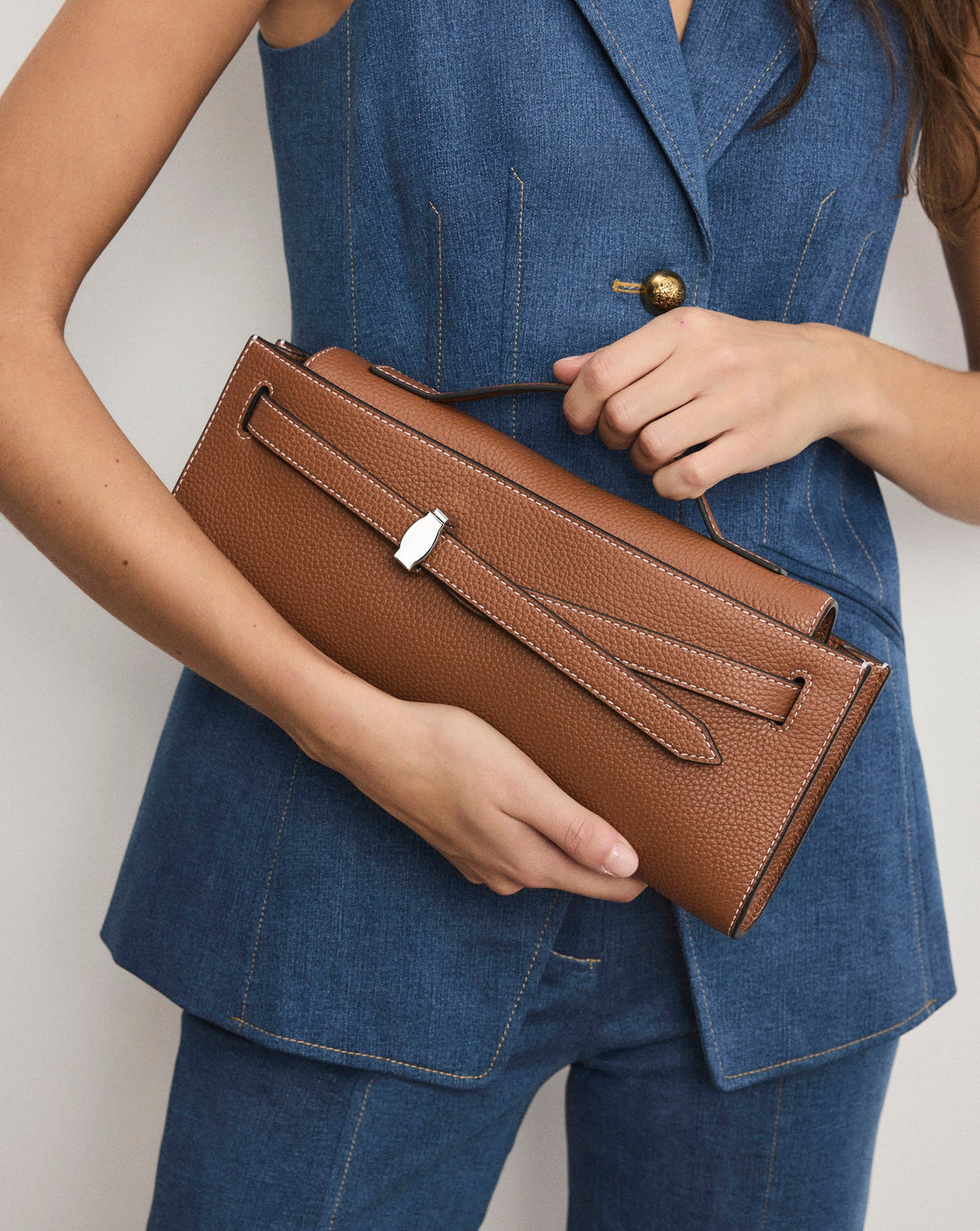 Veronica Beard | Veronica Beard Dash Clutch in Tan Leather Hazelwood Hazelwood