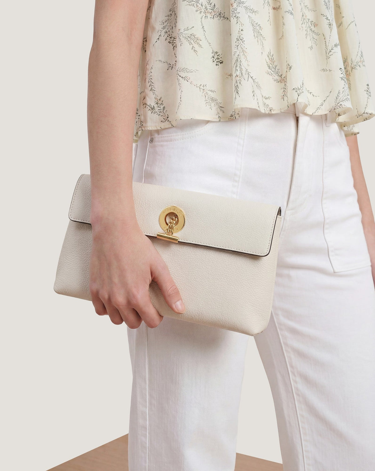 Veronica Beard | Anchor Clutch in Off White Pebbled Leather Off-White