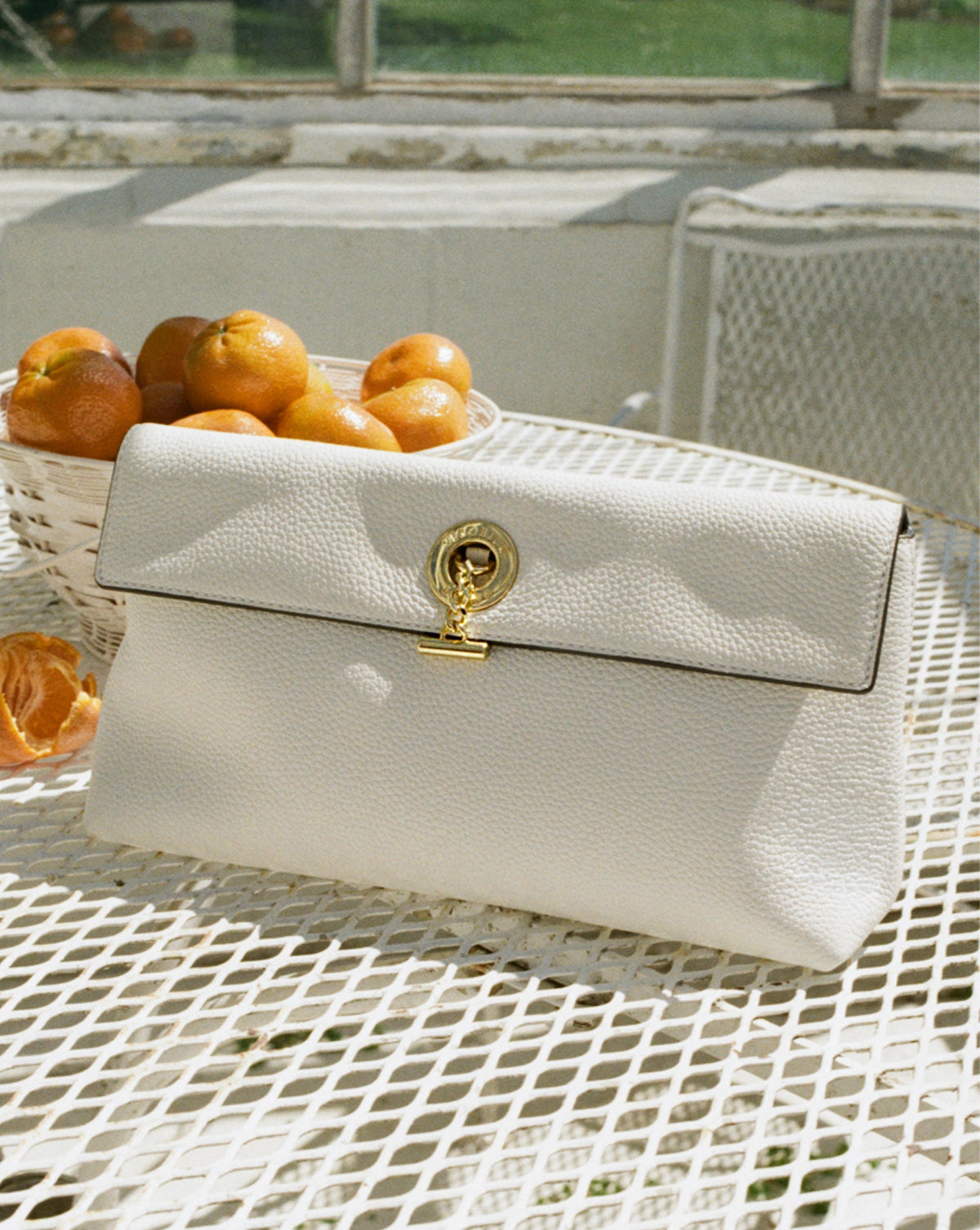 Veronica Beard | Anchor Clutch in Off White Pebbled Leather Off-White