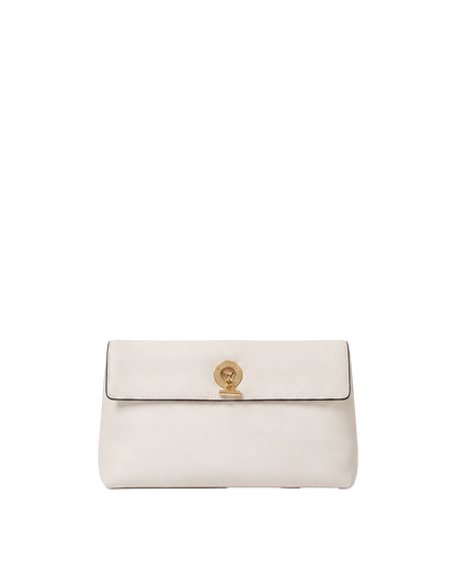 Veronica Beard | Anchor Clutch in Off White Pebbled Leather Off-White