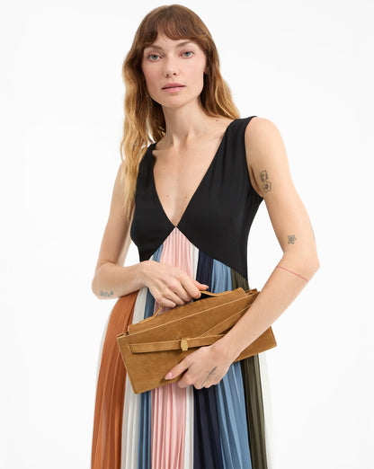 Veronica Beard | Veronica Beard Suede Dash Clutch in Light Brown Acorn Acorn