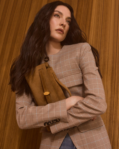 Veronica Beard | Veronica Beard Suede Dash Clutch in Light Brown Acorn Acorn