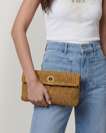 Veronica Beard | Raffia Anchor Clutch in Gold Gold