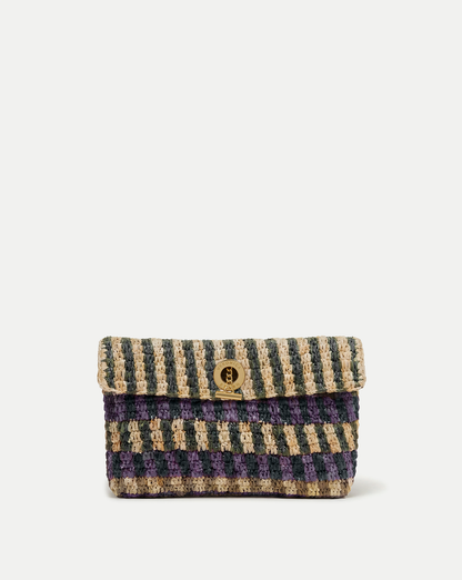 Veronica Beard | Raffia Anchor Clutch in Purple Stripes Multi Purple Multi