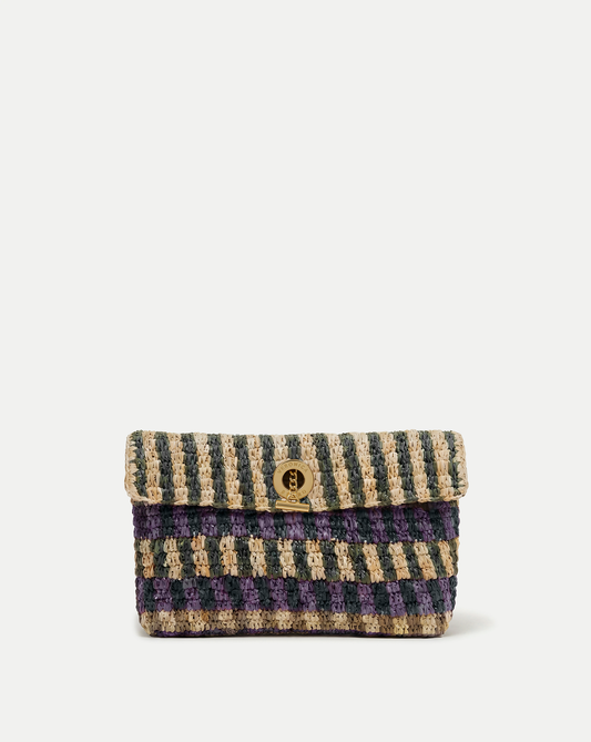 Veronica Beard | Raffia Anchor Clutch in Purple Stripes Multi Purple Multi