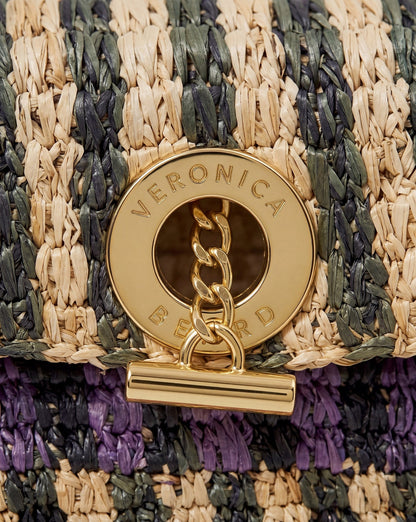 Veronica Beard | Raffia Anchor Clutch in Purple Stripes Multi Purple Multi