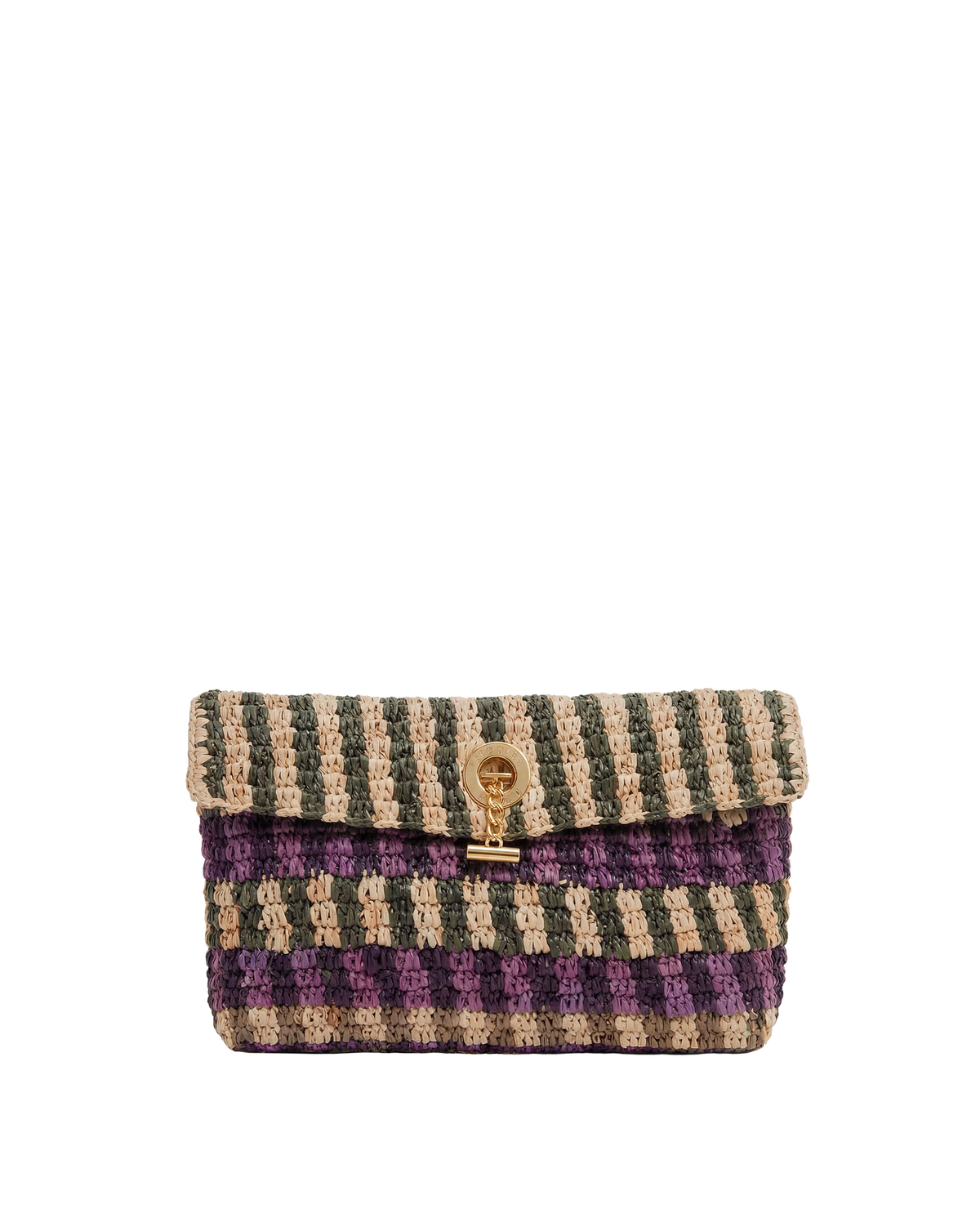 Veronica Beard | Raffia Anchor Clutch in Purple Stripes Multi Purple Multi