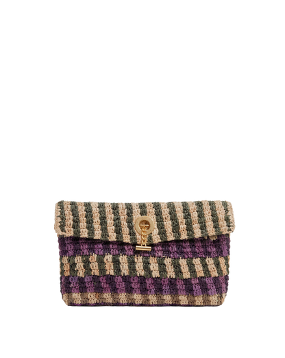 Veronica Beard | Raffia Anchor Clutch in Purple Stripes Multi Purple Multi