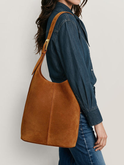 Veronica Beard | Large Loop Shoulder Bag in Brown Suede Tobacco