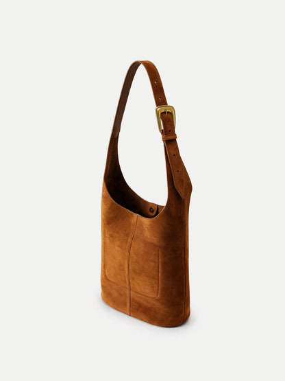 Veronica Beard | Large Loop Shoulder Bag in Brown Suede Tobacco