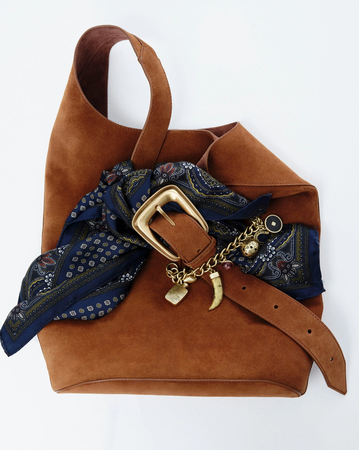 Veronica Beard | Large Loop Shoulder Bag in Brown Suede Tobacco