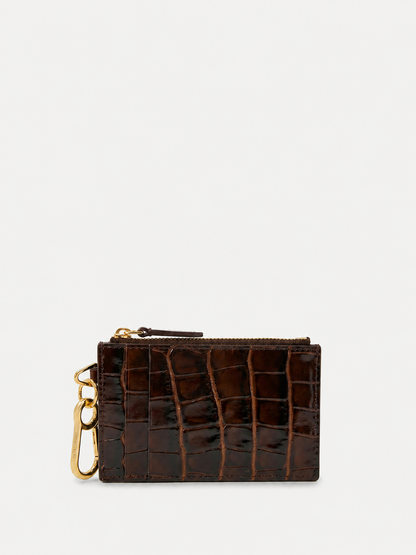 Veronica Beard | Croc-Embossed Card Holder in Brown Chestnut
