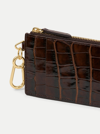 Veronica Beard | Croc-Embossed Card Holder in Brown Chestnut