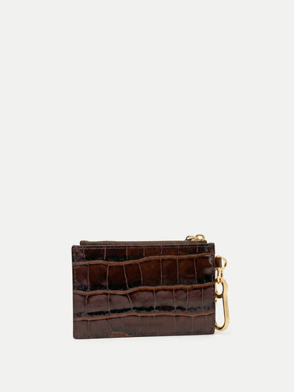 Veronica Beard | Croc-Embossed Card Holder in Brown Chestnut