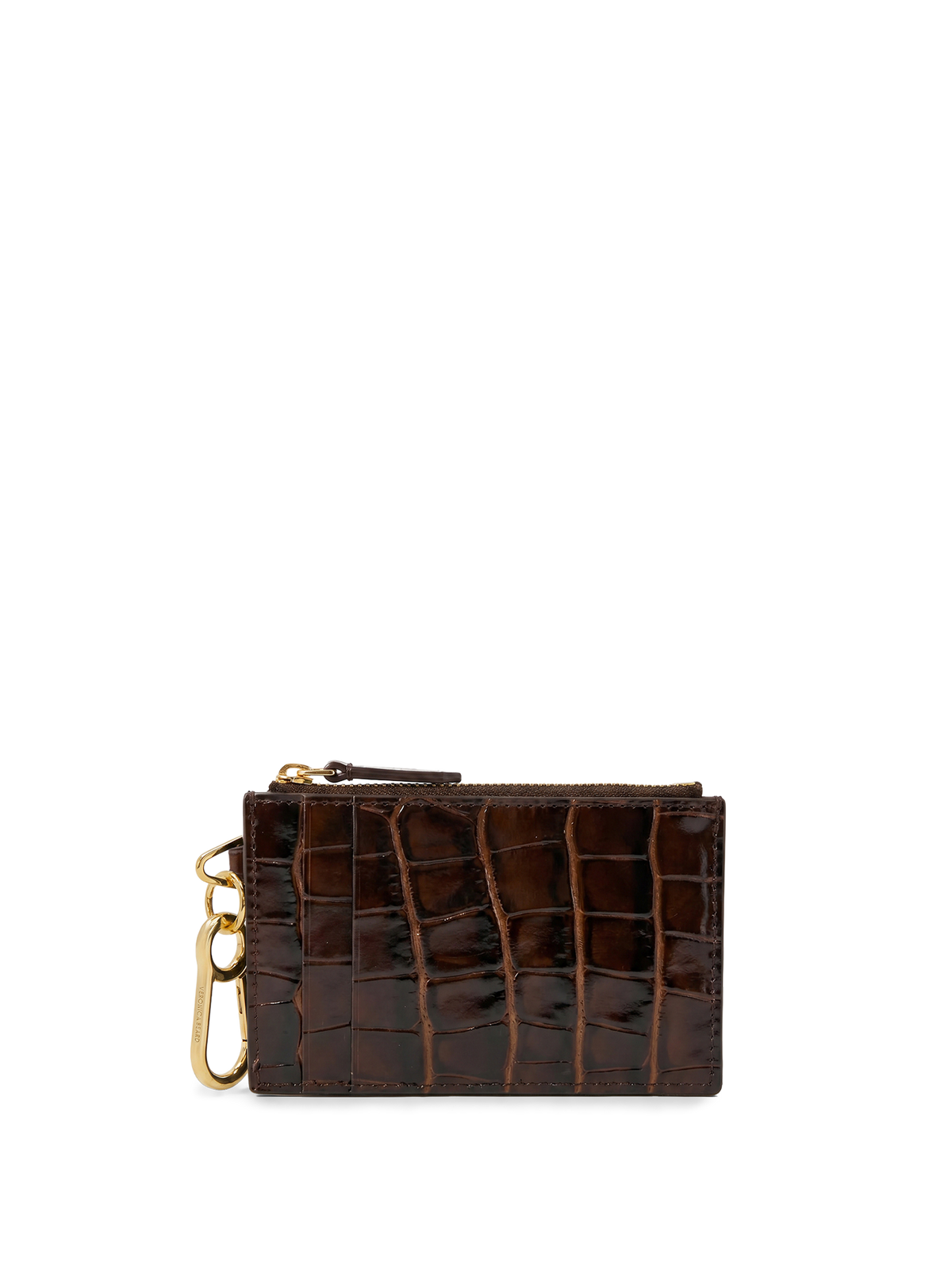 Veronica Beard | Croc-Embossed Card Holder in Brown Chestnut