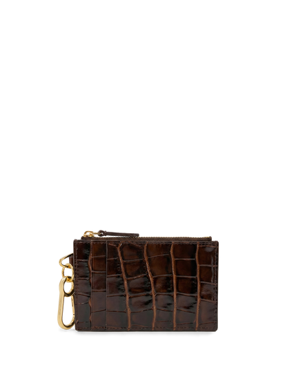 Veronica Beard | Croc-Embossed Card Holder in Brown Chestnut