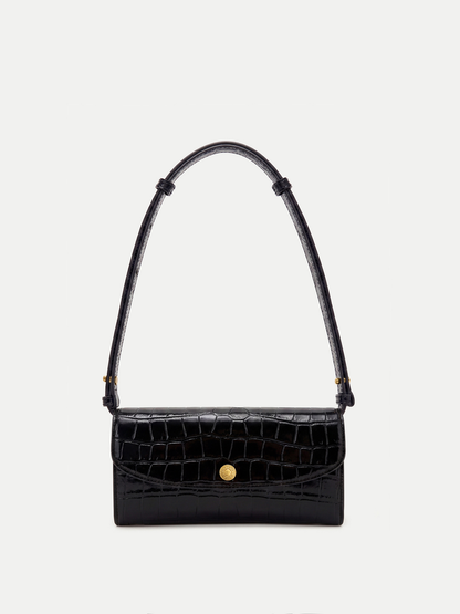 Veronica Beard | Croc-Embossed Crossbody Wallet in Black Black