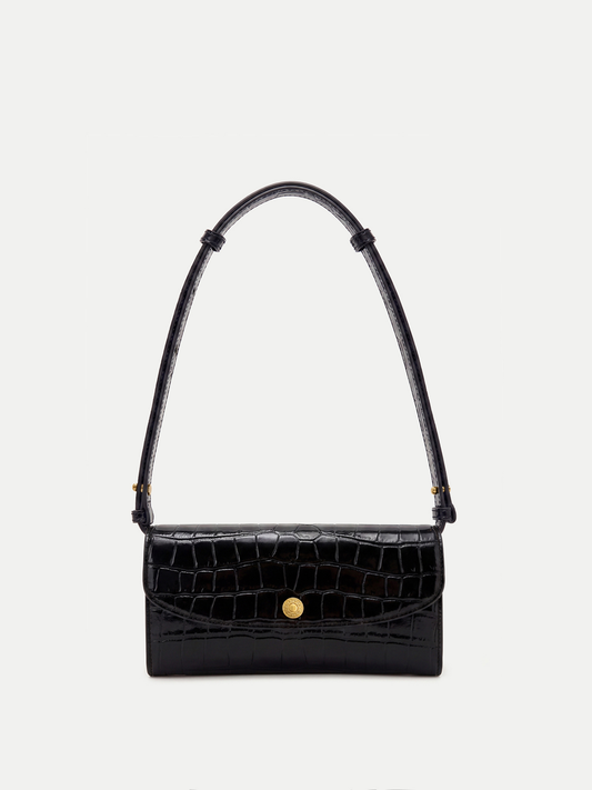 Veronica Beard | Croc-Embossed Crossbody Wallet in Black Black