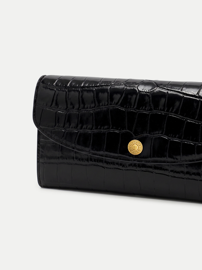 Veronica Beard | Croc-Embossed Crossbody Wallet in Black Black