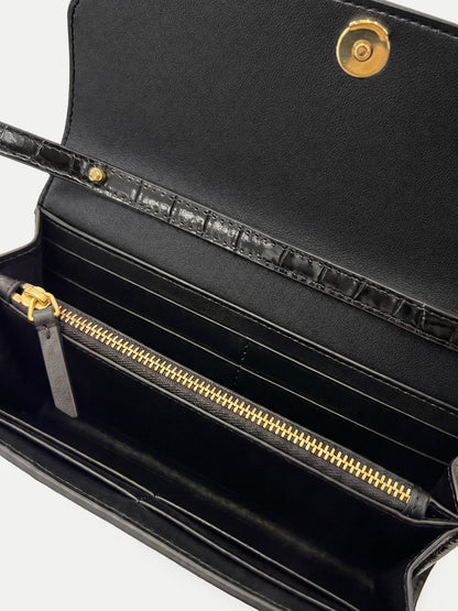 Veronica Beard | Croc-Embossed Crossbody Wallet in Black Black