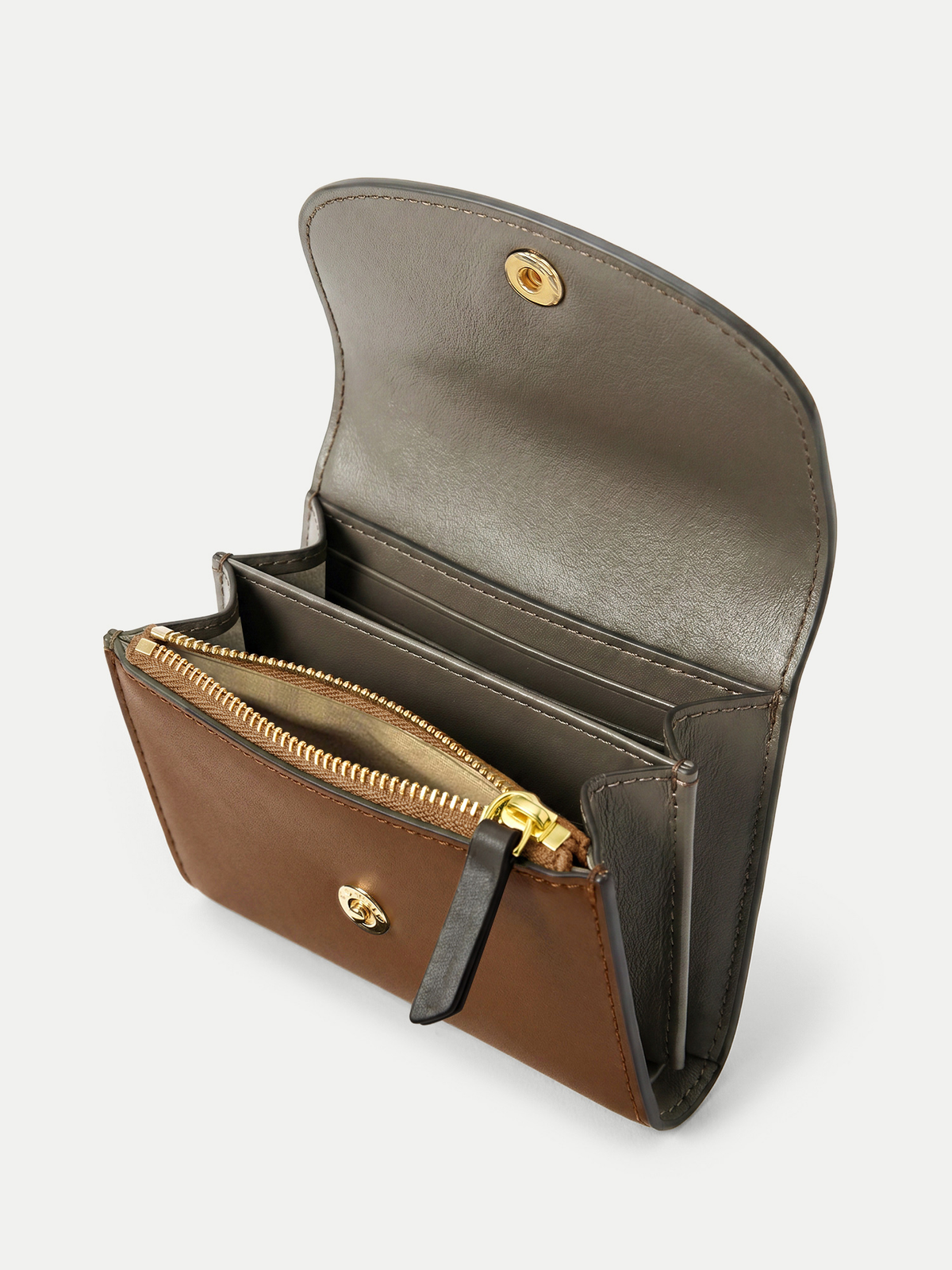 Veronica Beard | Color-Block Flap Card Holder in Tan & Brown Leather Hazelwood Multi