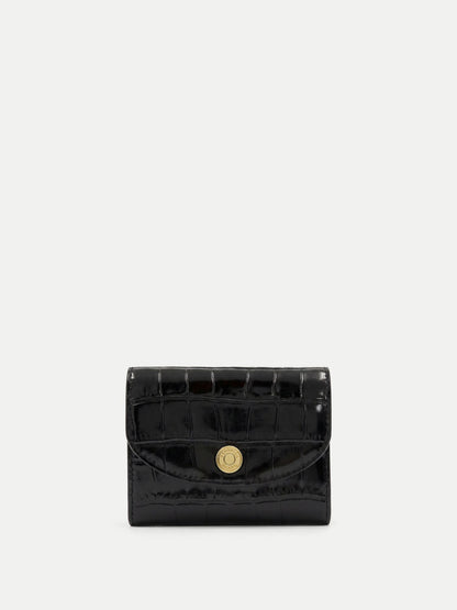 Veronica Beard | Croc-Embossed Flap Card Holder in Black Black