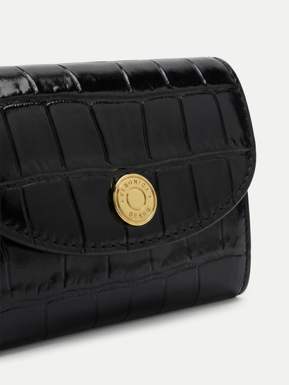 Veronica Beard | Croc-Embossed Flap Card Holder in Black Black