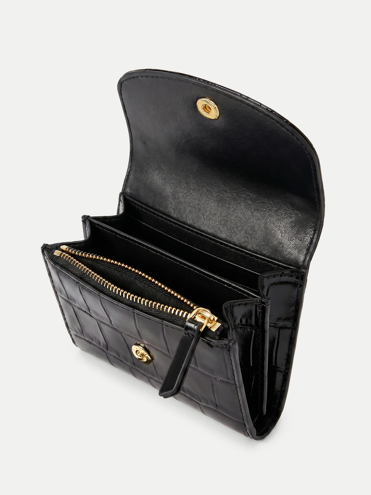 Veronica Beard | Croc-Embossed Flap Card Holder in Black Black