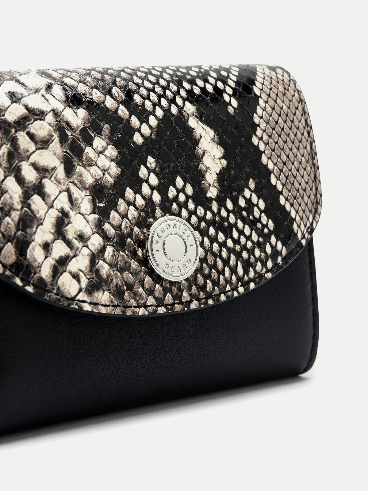 Veronica Beard | Snake-Embossed Flap Card Holder in Black & Grey Black Multi
