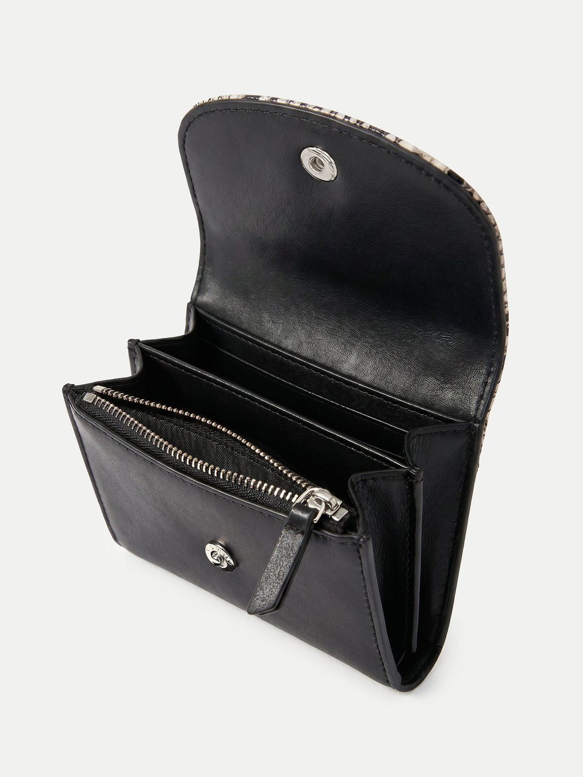 Veronica Beard | Snake-Embossed Flap Card Holder in Black & Grey Black Multi