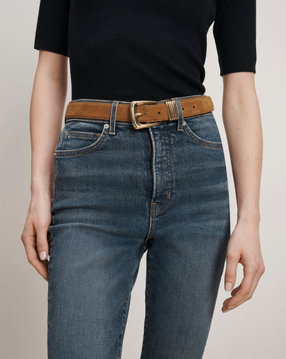 Veronica Beard | Arch Suede Belt in Tan Acorn