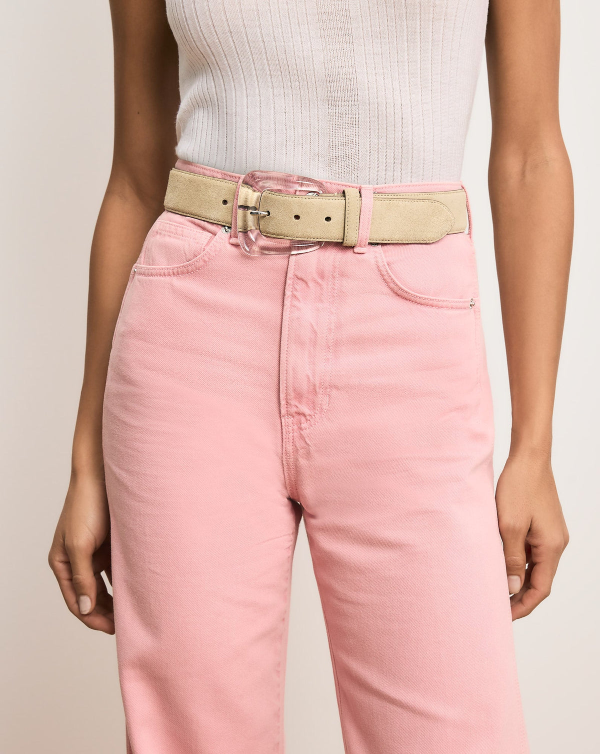 Veronica Beard | Arch Resin-Buckle Suede Belt in Stone Khaki Stone Khaki