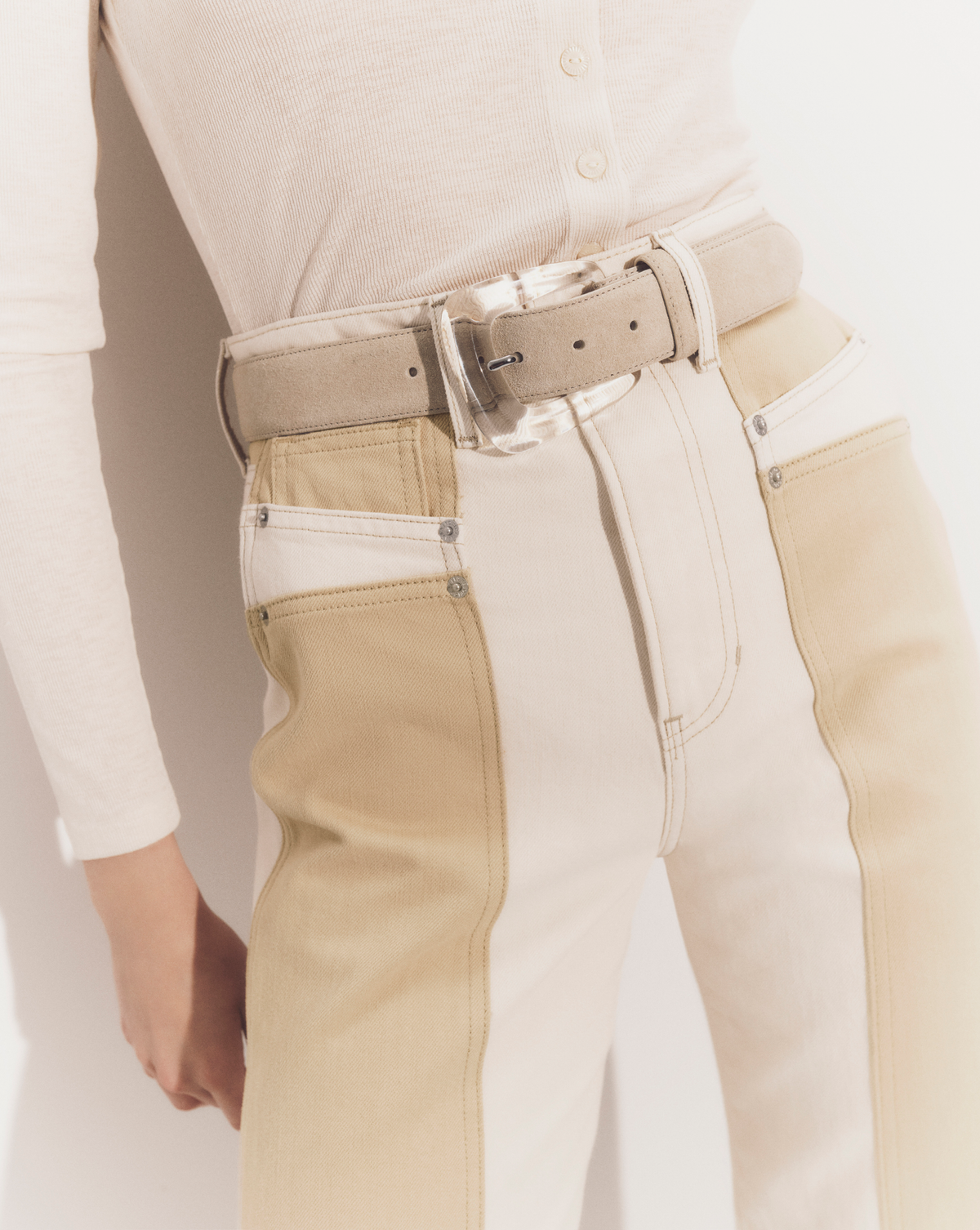 Veronica Beard | Arch Resin-Buckle Suede Belt in Stone Khaki Stone Khaki